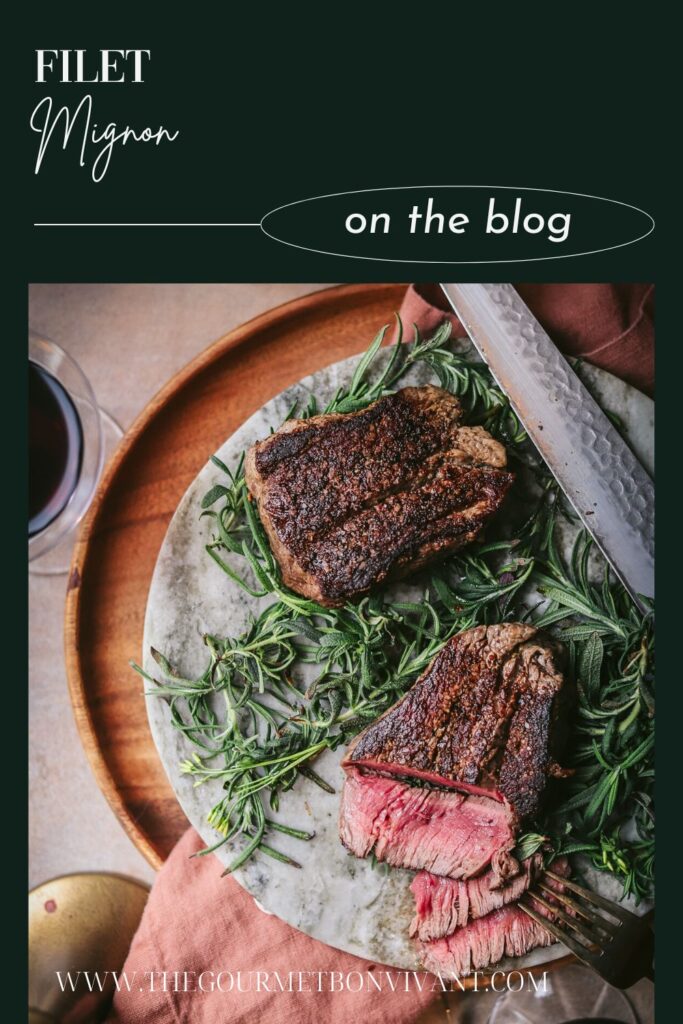 Sliced filet mignon with title text.