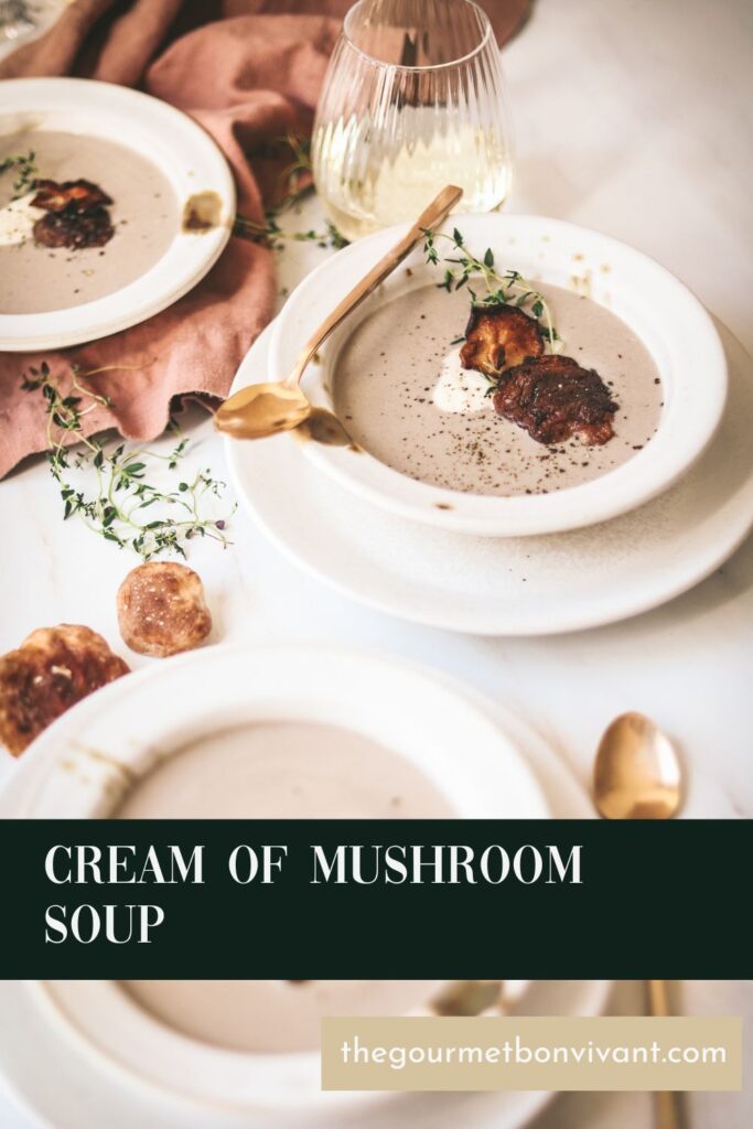 Three bowls of cream of mushroom soup with title text.