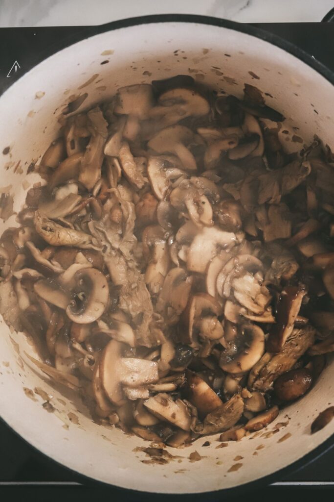 Mushrooms reduced down by cooking. 