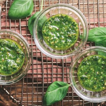 Three bowls of fresh homemade pesto.