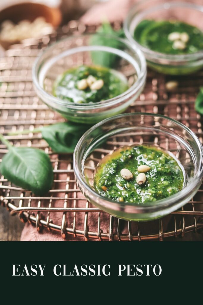 Bowls of pesto with title text.