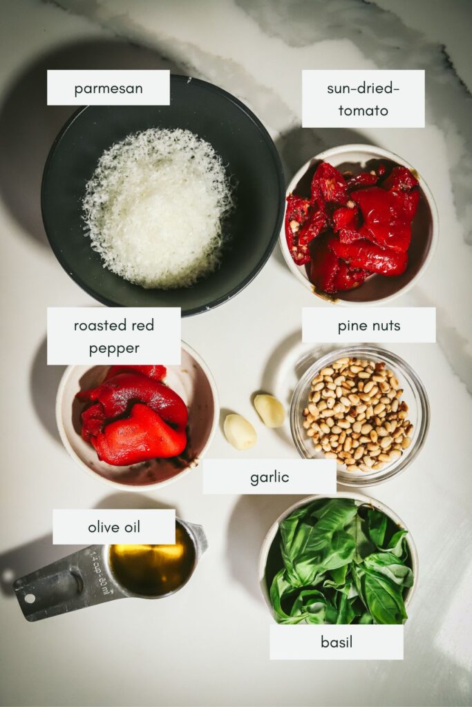 Ingredients for pesto rosso.