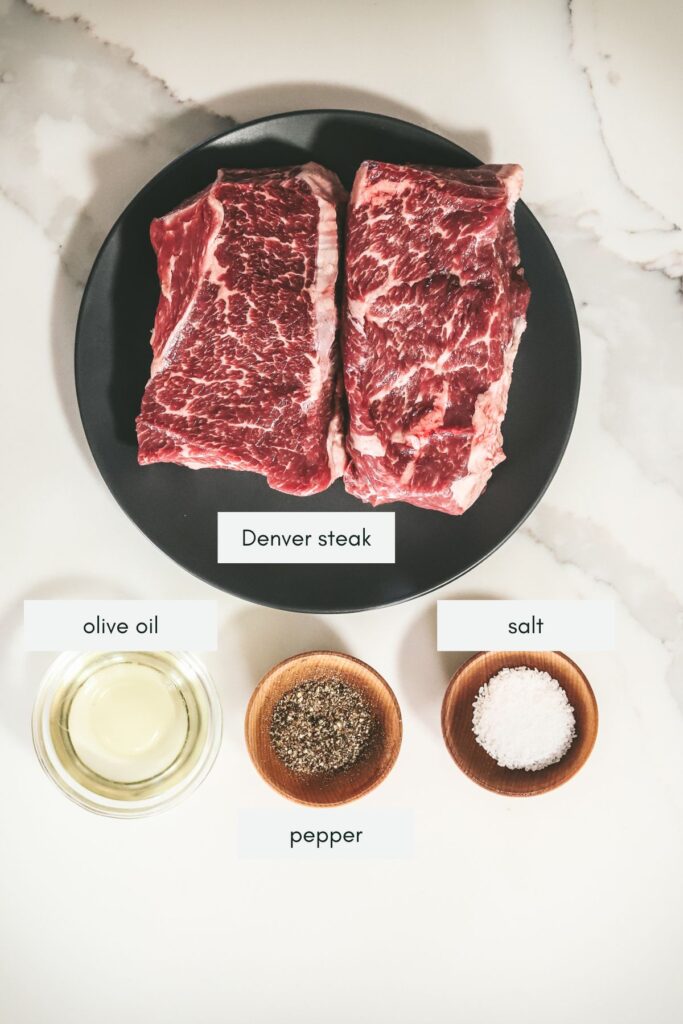 The ingredients to make a Denver steak, labeled. 