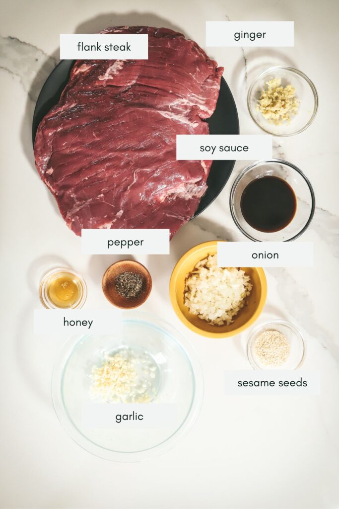 Ingredients for marinated flank steak. 