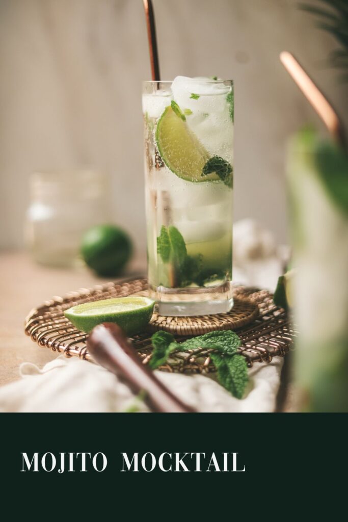 A mojito mocktail with title text.