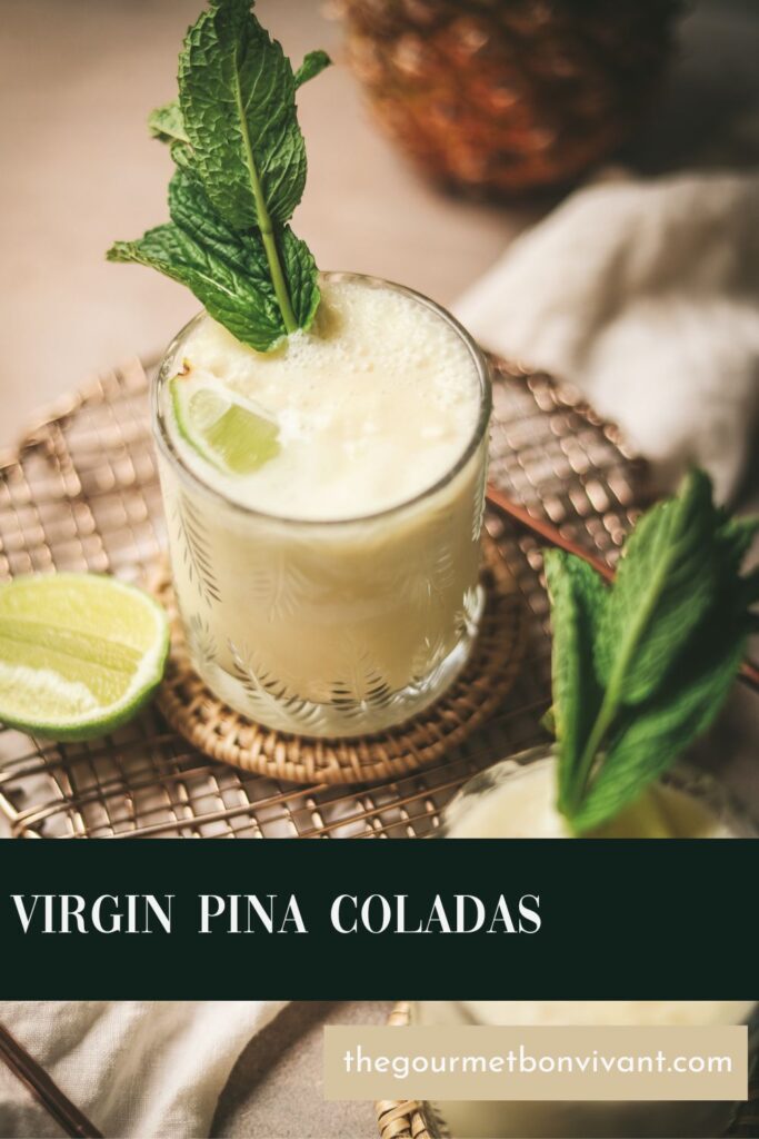 Non alcoholic pina coladas with title text.