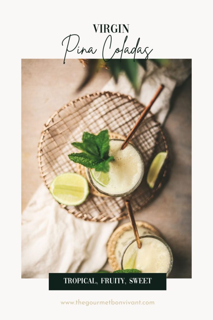 Virgin pina coladas on white background with title text.