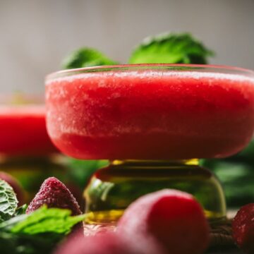 Refreshing frozen rose with mint and strawberries.