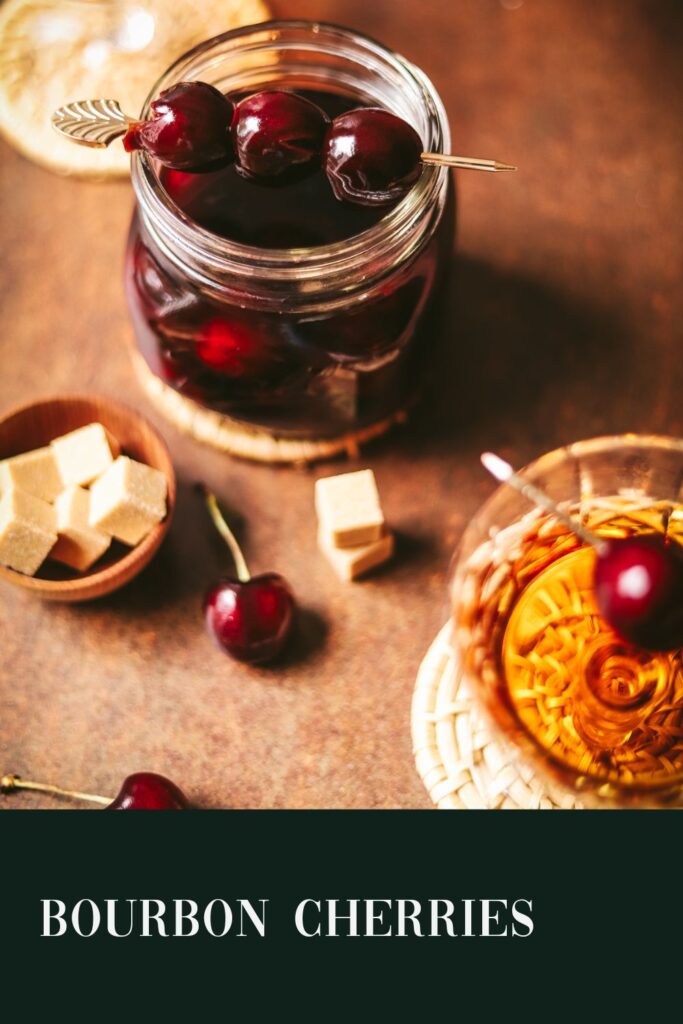 Homemade cocktail cherries with title text.