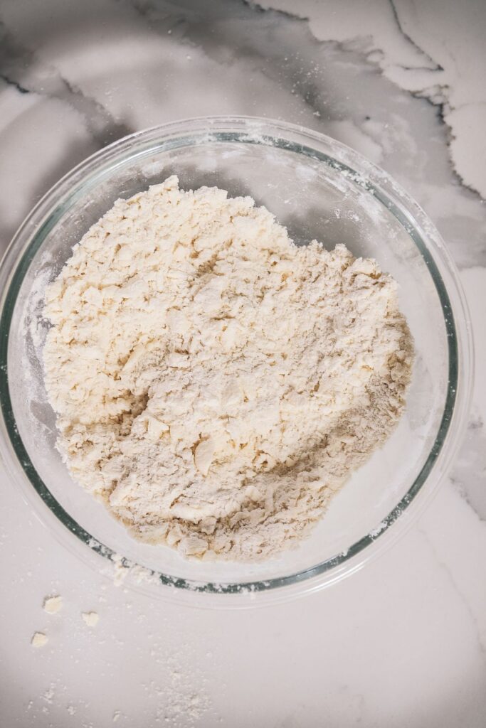 The butter cut into the flour - coarse crumb texture. 