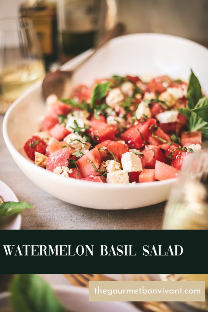 Watermelon basil salad with title text.
