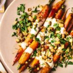 Honey Roasted carrots with creme fraiche and toasted pistachios.
