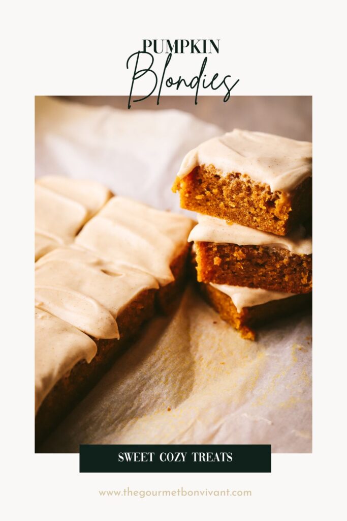 Brown butter pumpkin blondies with white background and title text.