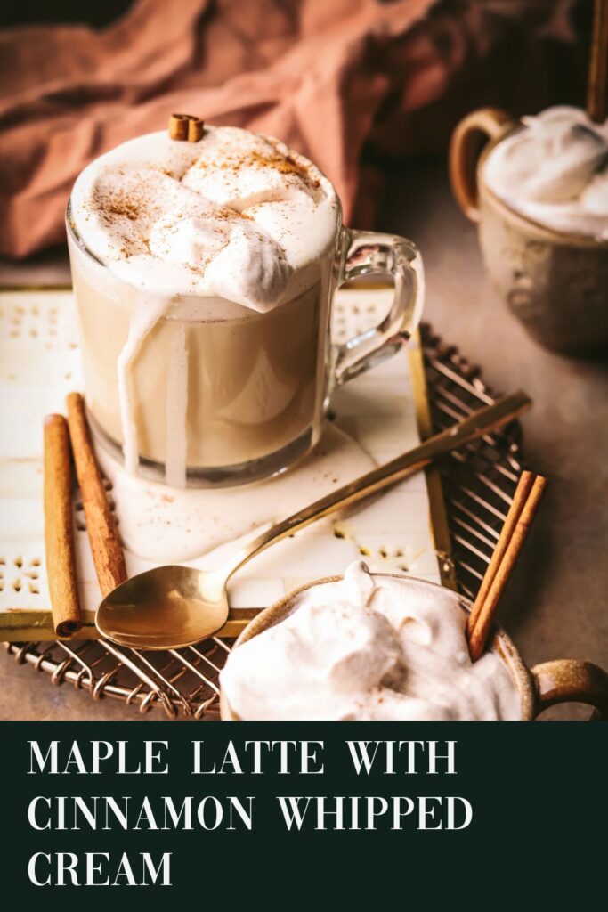 A maple latte on a dark green background with title text.