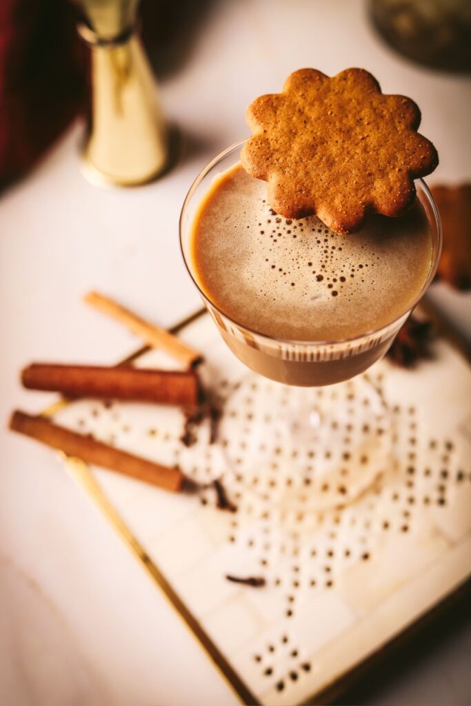 A gingerbread martini with warming spices. 