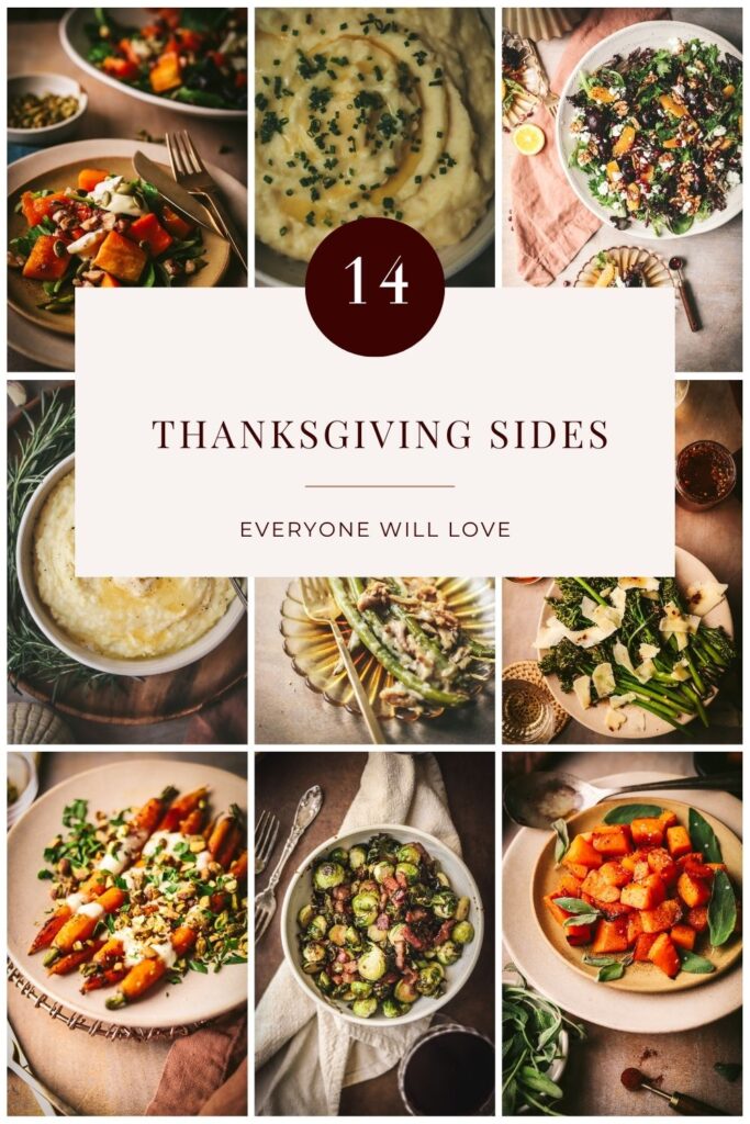 A collage of thanksgiving sides, with title text: 14 thanksgiving sides everyone will love.