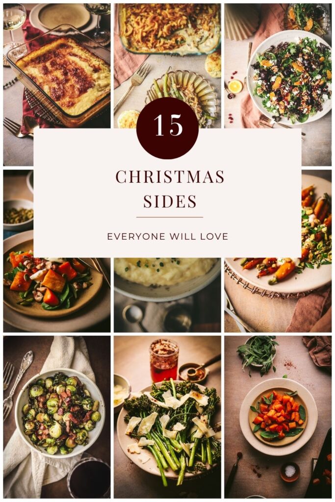 Collage of christmas side dishes with title text.