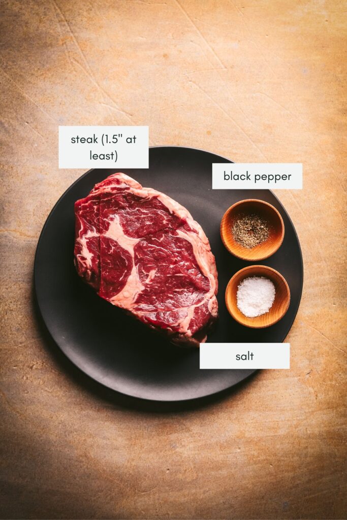 The ingredients for reverse seared ribeye steak. 