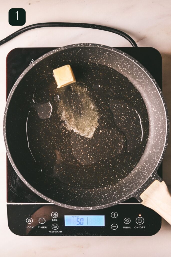 Butter and oil melted in a pan. 