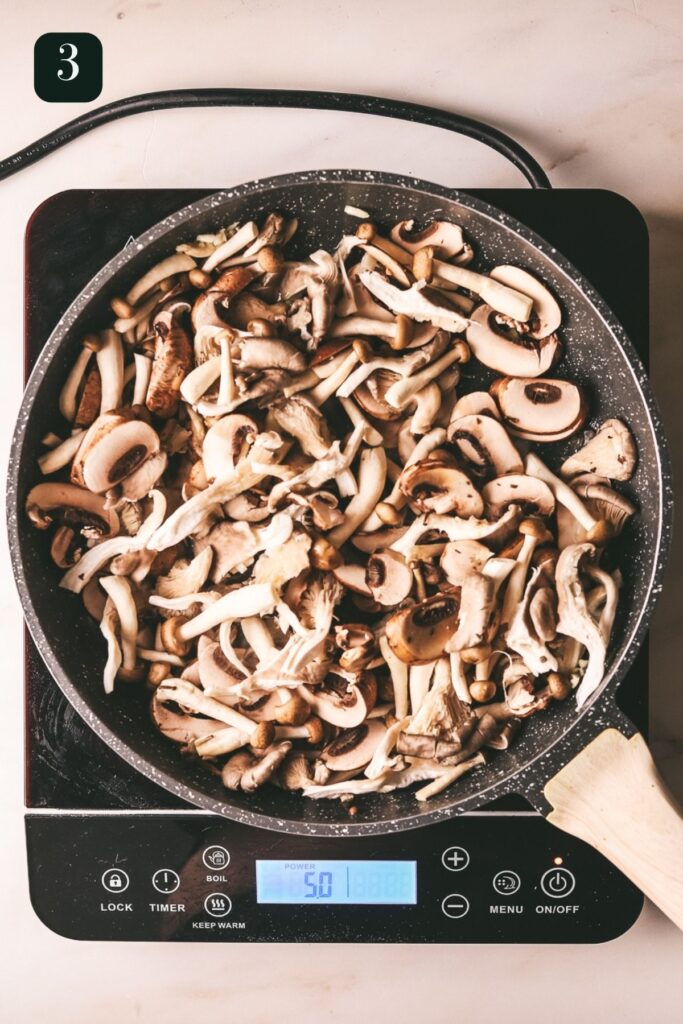 Adding the mushrooms. 