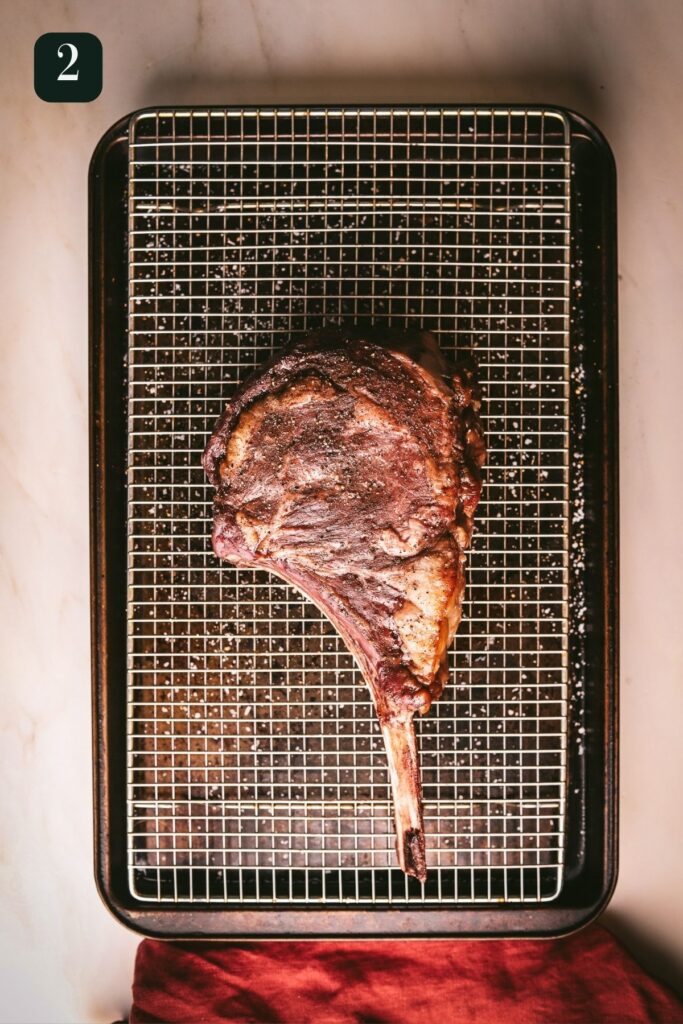 The tomahawk after it's cooked in the oven for 45-55 minutes. 