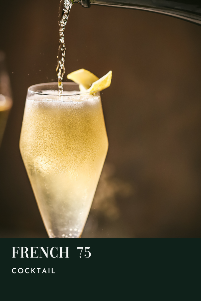 French 75 cocktail with title text.