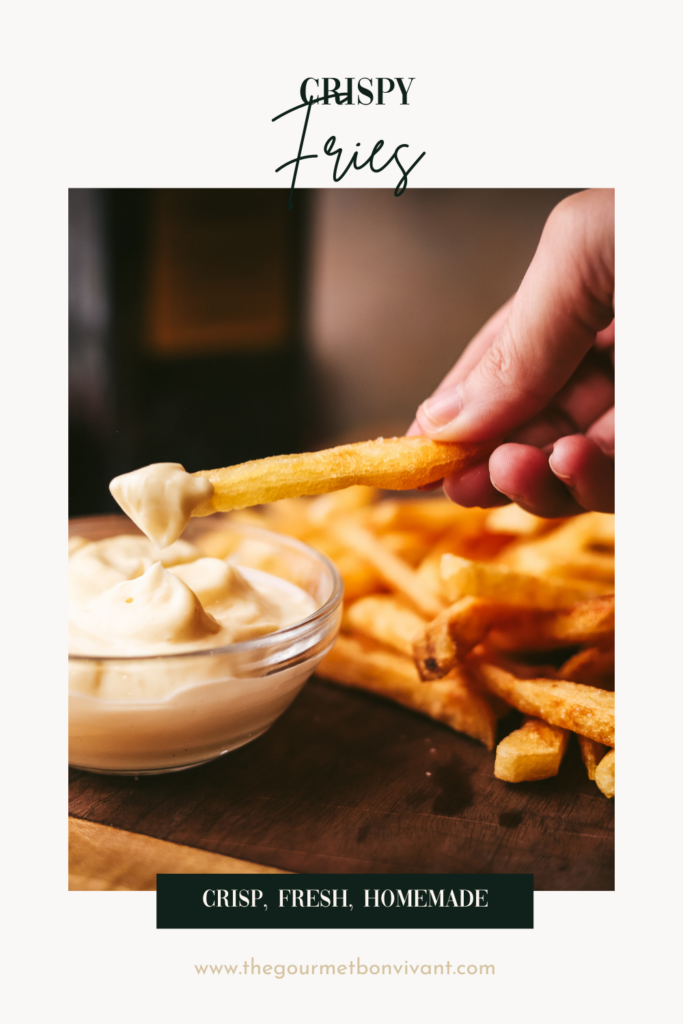 Homemade french fries on a white background, with title text.