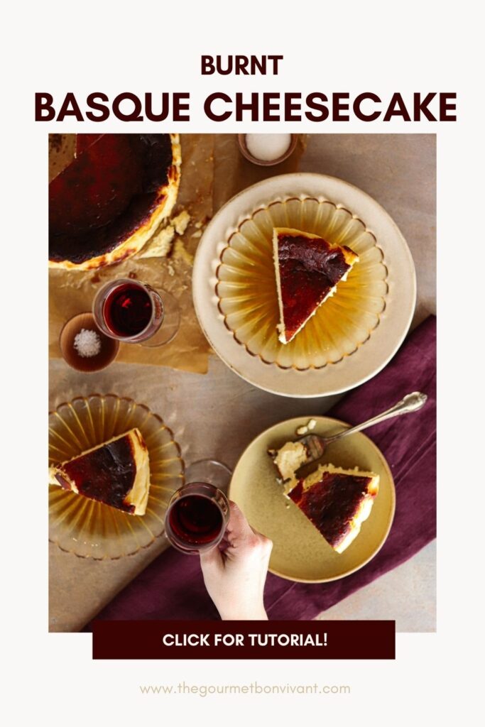 Slices of burnt Basque cheesecake and port.