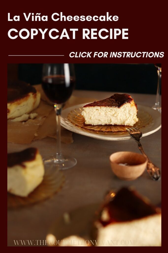 Slices of burnt Basque cheesecake with port.